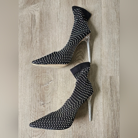 Size 10 Fashion Nova Black Rhinestone Sock Booties - Picture 8 of 10